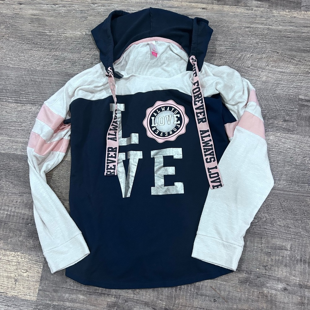 No Boundaries Navy and Pink Long Sleeve Hoodie